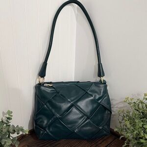Valentina Fiore Nappa Teal Woven Italian Buttery Soft Leather Shoulder Bag